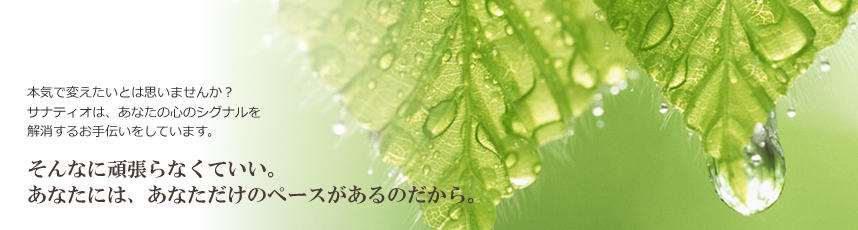 本気で変えたいとは思いませんか？サナティオは、あなたの心のシグナルを解消するお手伝いをしています。そんなに頑張らなくていい。あなたには、あなただけのペースがあるのだから。